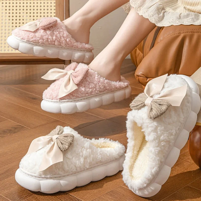 Emma – Round Toe Fur Slippers with Thick Sole and Plush Lining