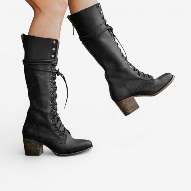 Women’s Knee High Lace Up Boots Block Heel