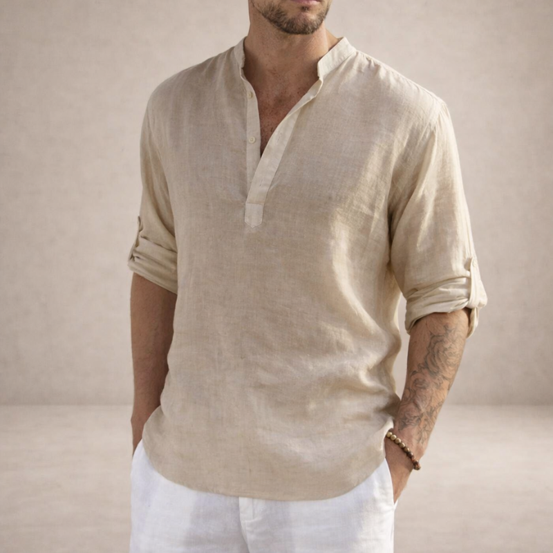 Men's Long Sleeve Shirt with Stand Collar