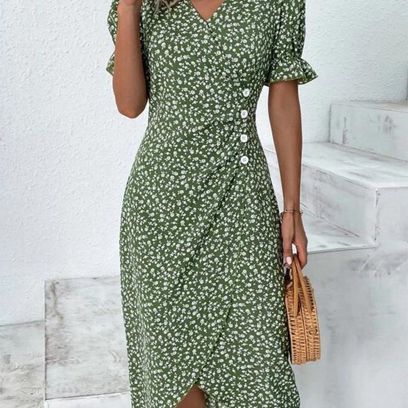Kathy – V-Hals Midi-jurk met Bloemenprint Velani