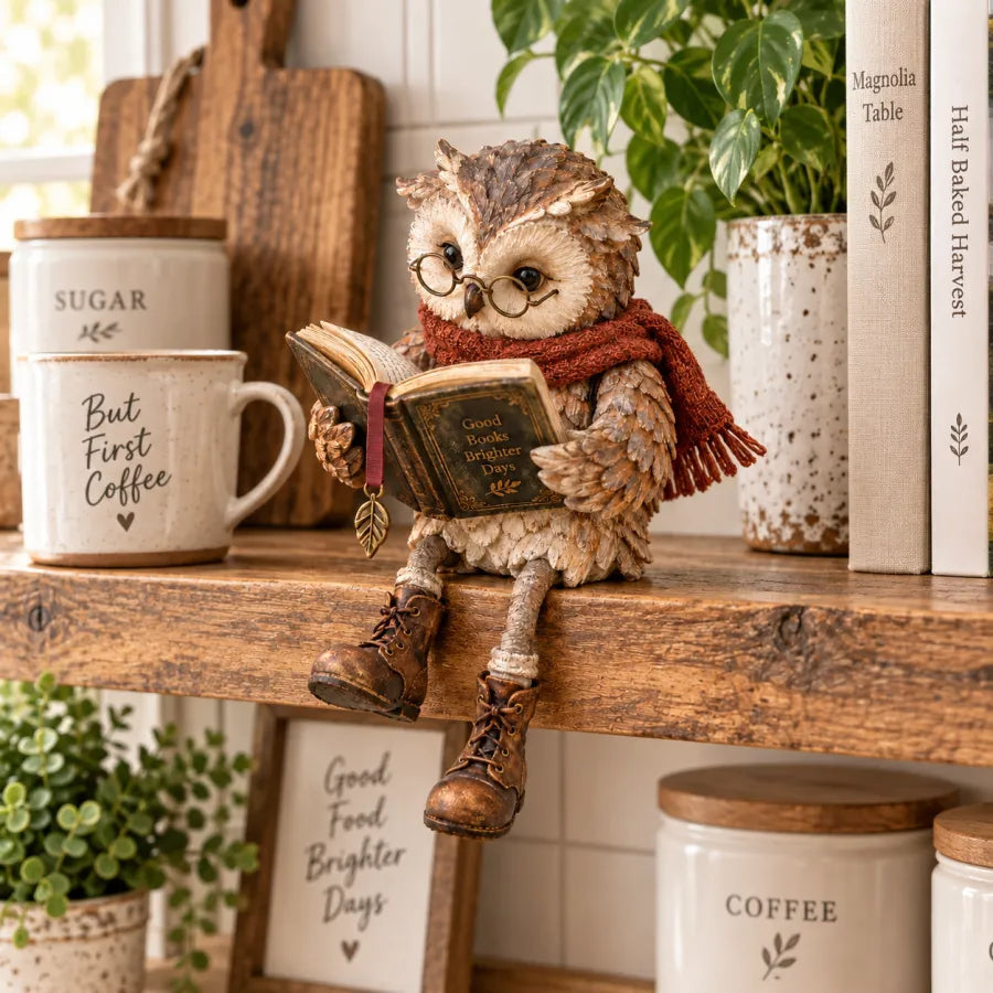 Owlmark - Owl Figurine with Book for Interior Decoration