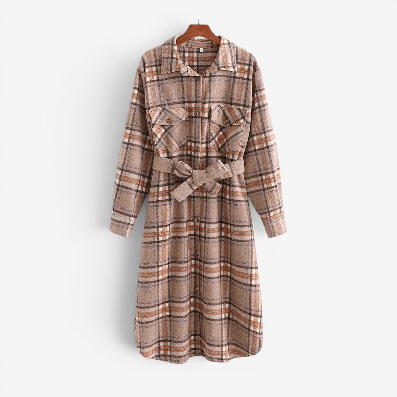 Chic Women's Plaid Overcoat with Belt