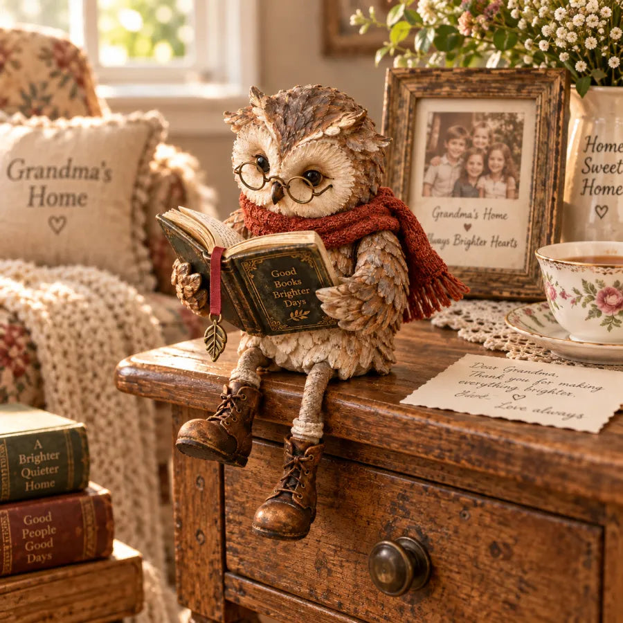 Owlmark - Owl Figurine with Book for Interior Decoration