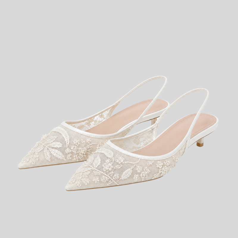 Embroidered Floral Slingback High Heel Shoes for Women