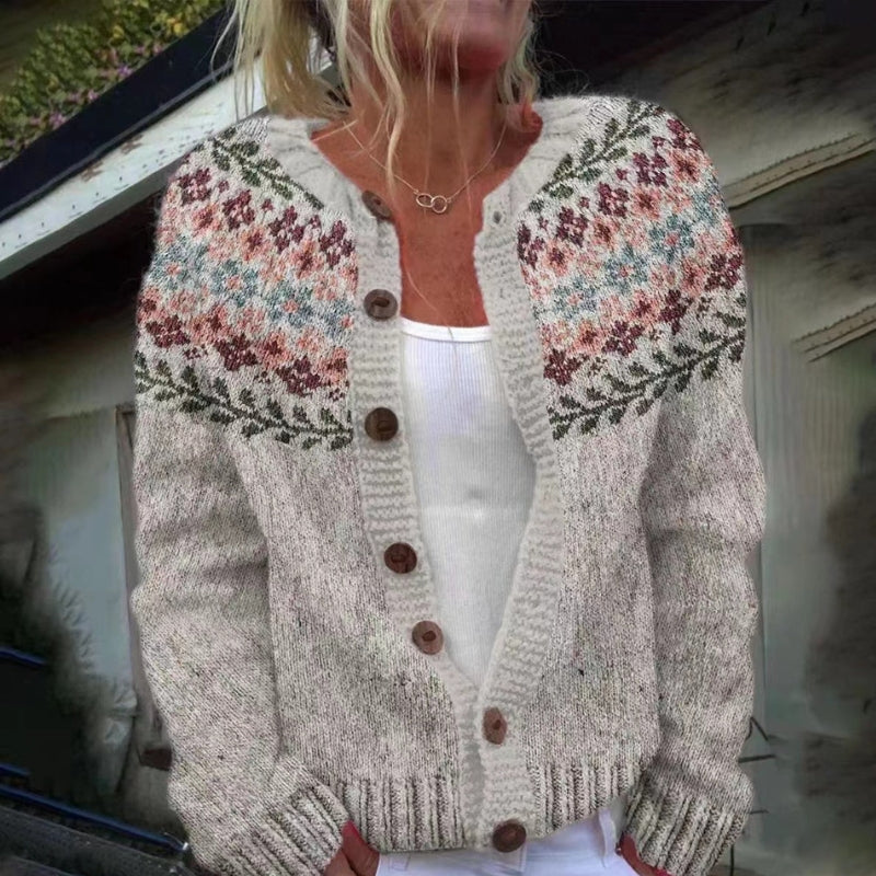 Olivia – Long Sleeve Jacket with Button Closure and Floral Print