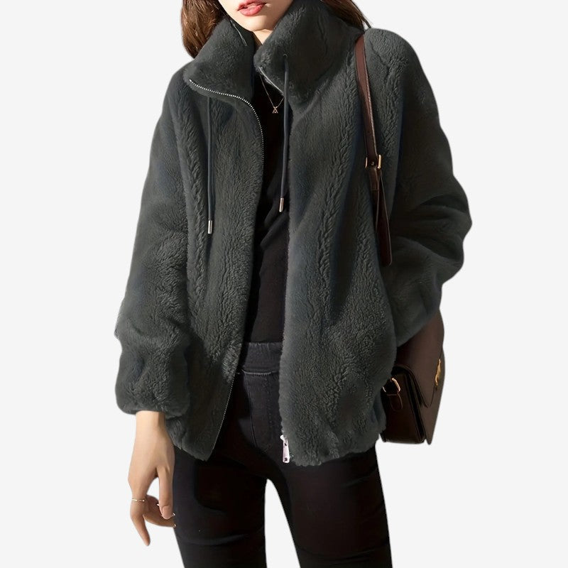 Women's Fleece Jacket with Stand Collar and Zip Front