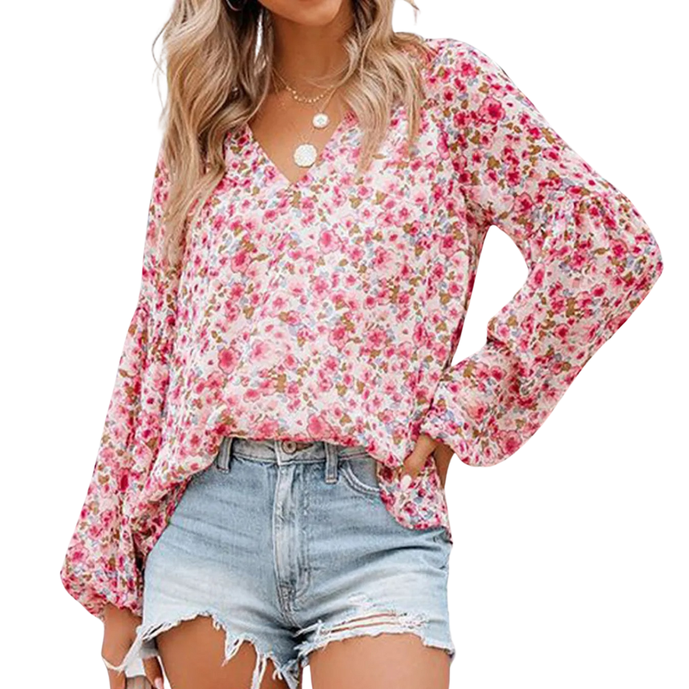 Loura – Blouse met Bloemenprint V-hals en Lange Mouwen Velani