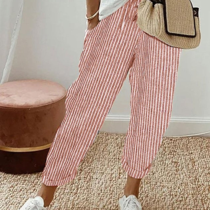 Women’s Striped Trousers with Drawstring
