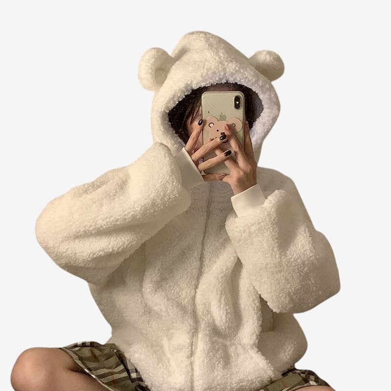 Mia – Long Sleeve Sweater with Ear Hoodie Design