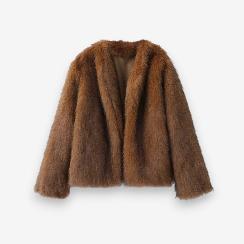 Ella – Long Sleeve Jacket with Lapel Collar and Fur Design