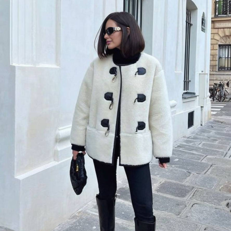 Elina – Long Sleeve Jacket with Round Neck and Front Button