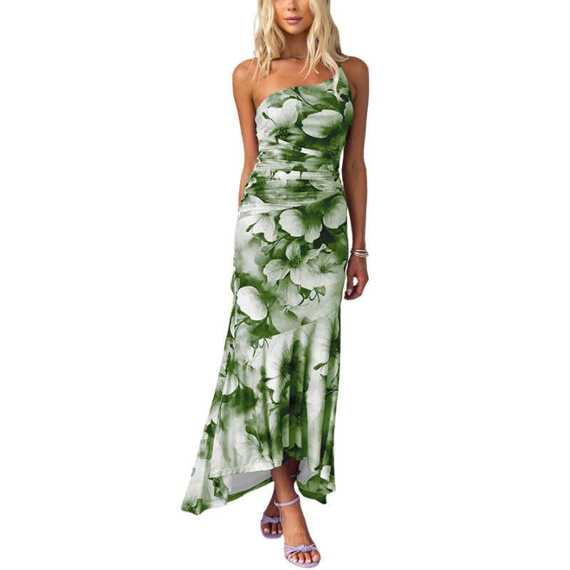 Laura – Strakke Jurk met Één Schouder en Bloemenprint Velani