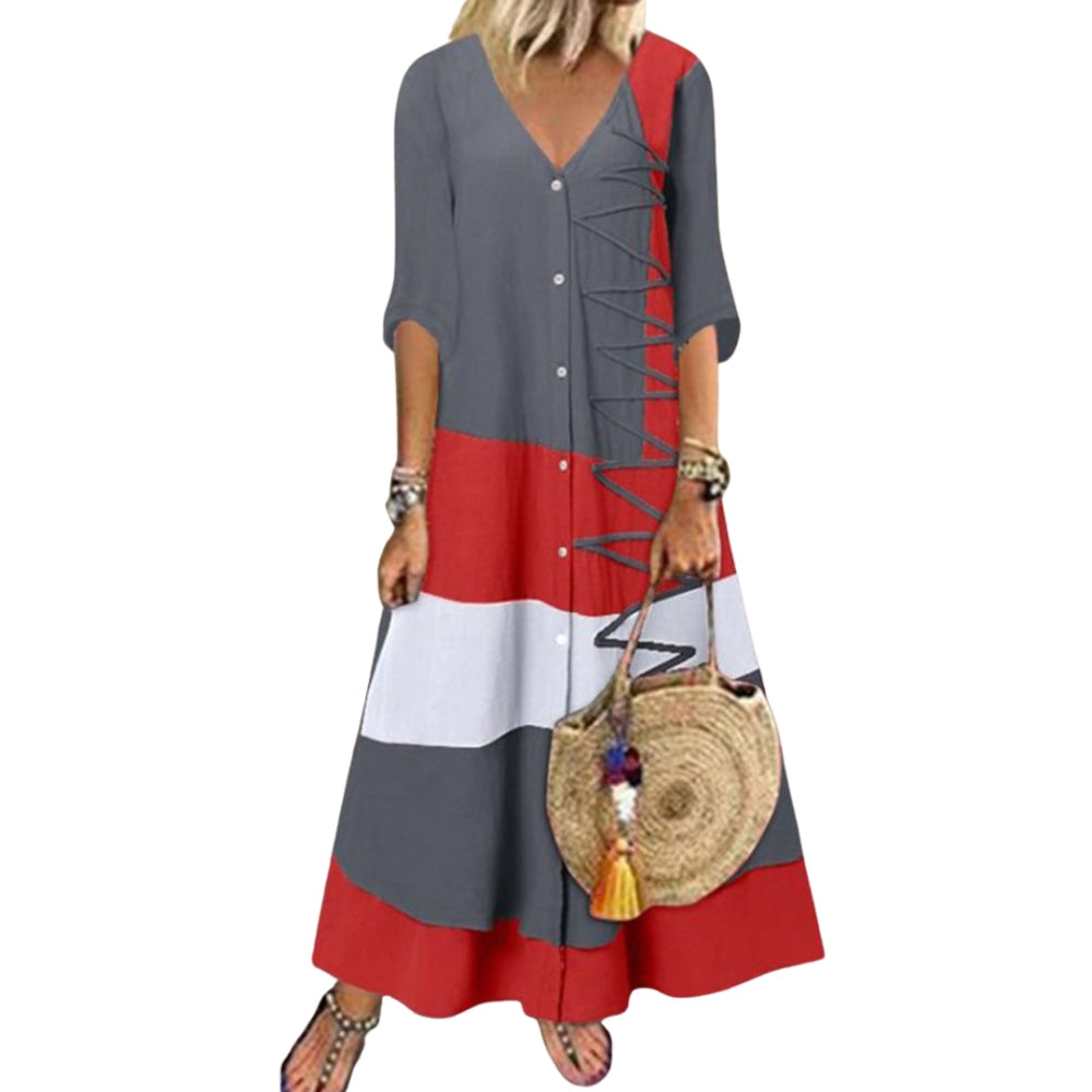 Talitha – Bedrukte Jurk met V-hals en Korte Mouwen Velani