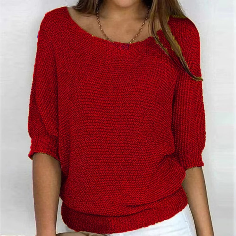 Women Long Sleeve Knit Sweater Round Neck