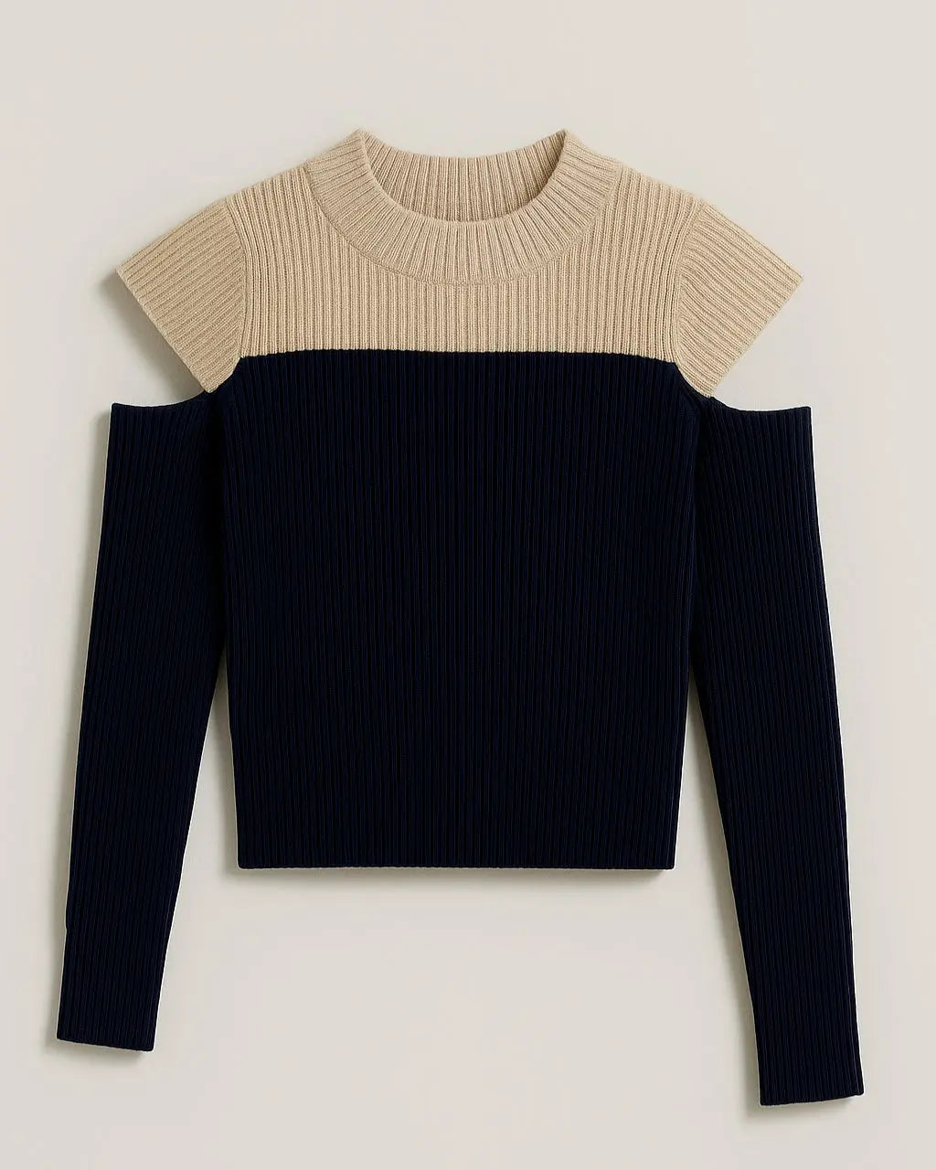 Polyester Gebreide Trui Met Patchworkdetail-Sweaters-Velani-Marine-Eén Maat-Velani