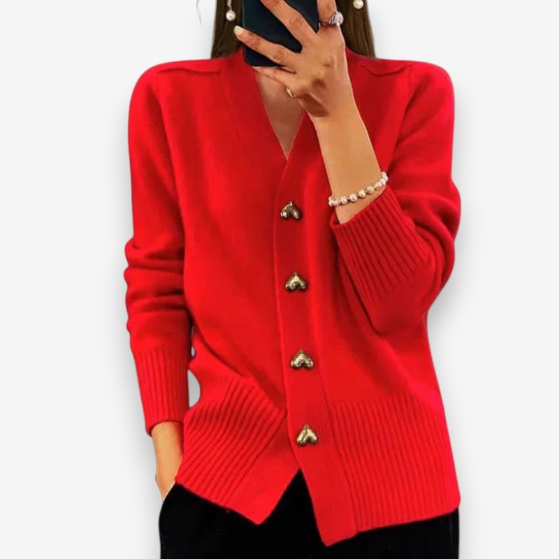 Olivia – V Neck Knitted Cardigan With Heart Shaped Buttons