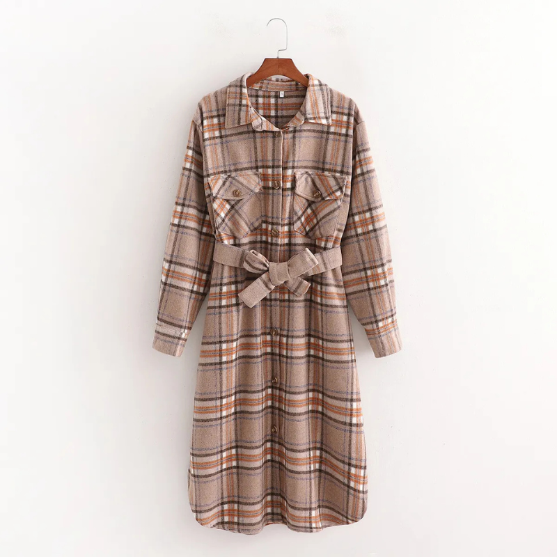 Chic Women's Plaid Overcoat with Belt