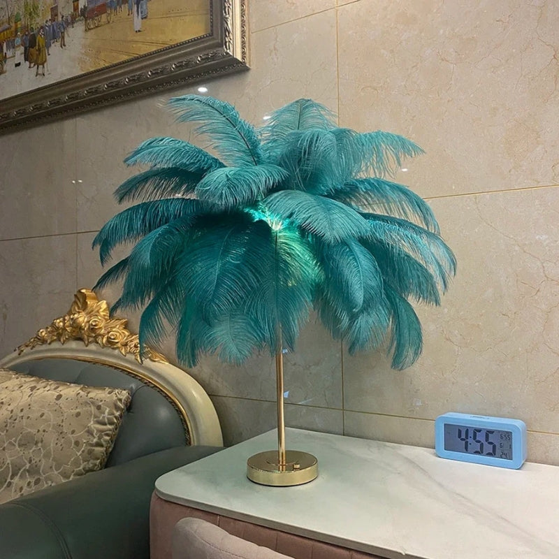 LumaNest – Table Lamp with Round Base and Feather Detail