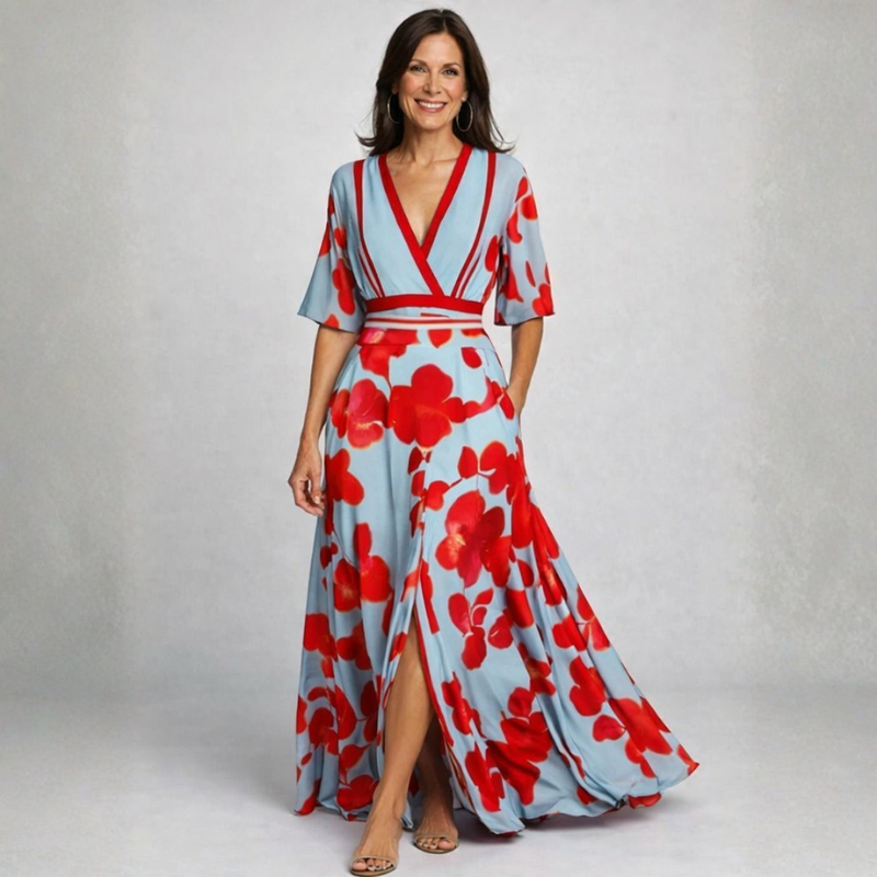 Elegant V Neck Floral Maxi Dress for Women