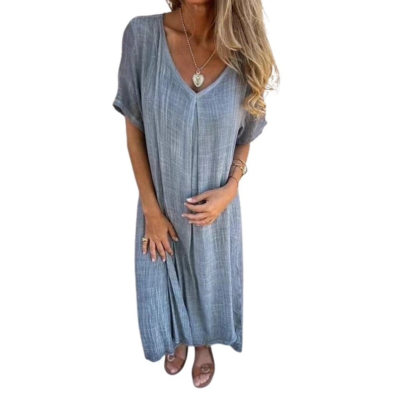 Amara – Midi-jurk met V-hals en Korte Mouwen Velani