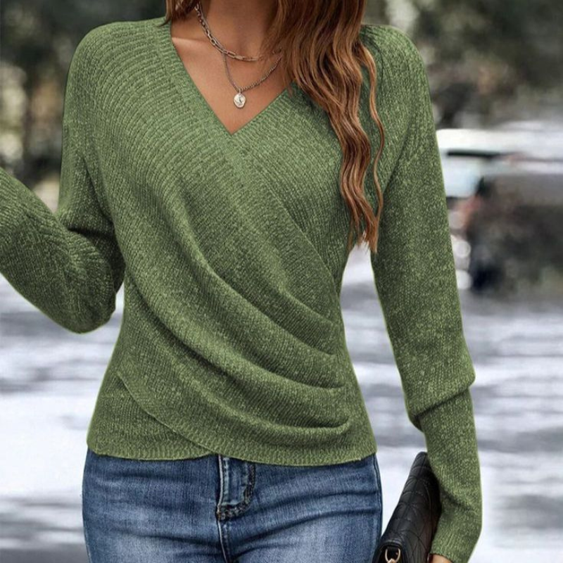 Women's Cross V-Neck Long Sleeve Sweater