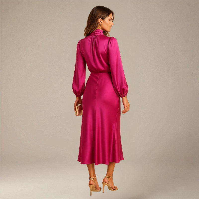 Women’s high-neck long sleeve midi dress