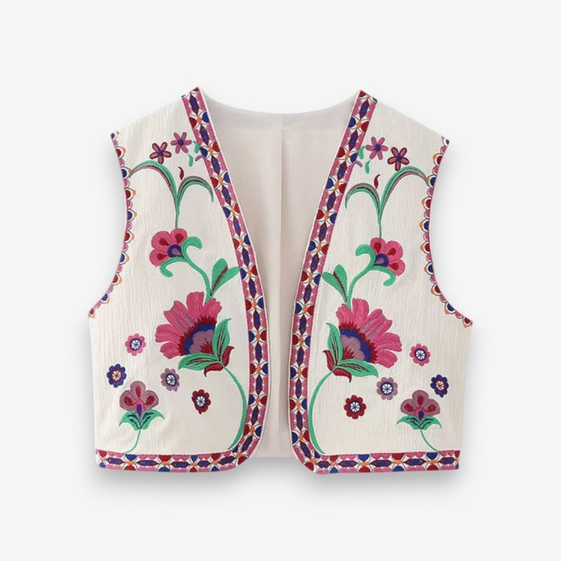 Amara – Sleeveless Vest with Floral Printed Design