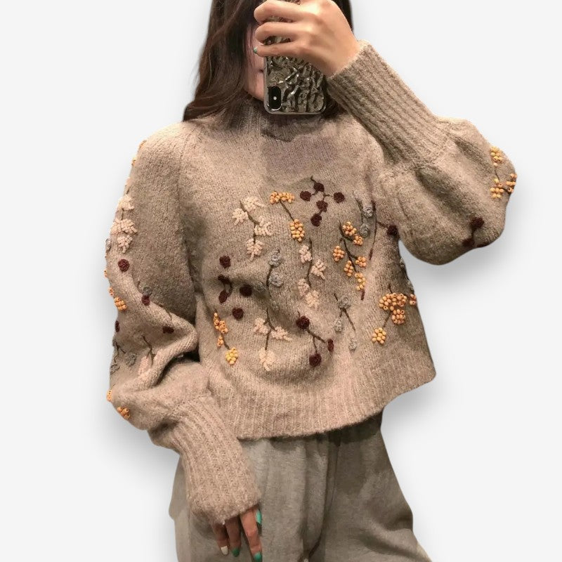 Clara – Knitted Sweater With Floral Printed Pattern