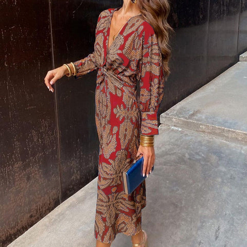 Women’s Floral V-Neck Long Sleeve Maxi Dress