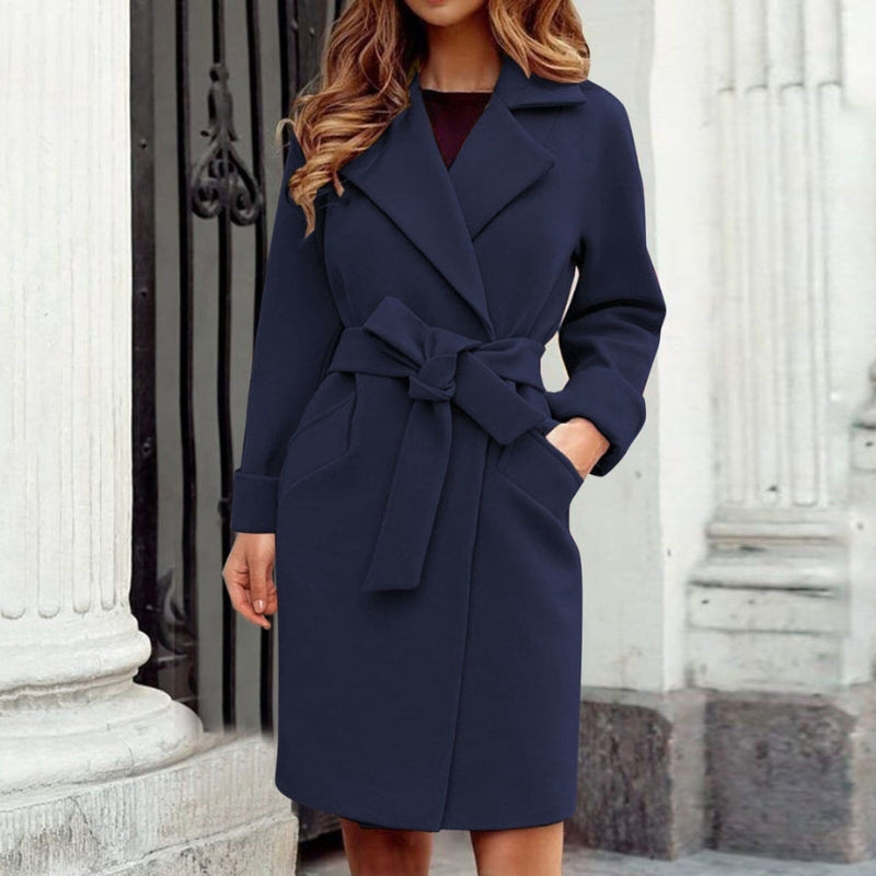 Emma – Long Sleeved Trench Coat With Lapel Collar And Adjustable Belt