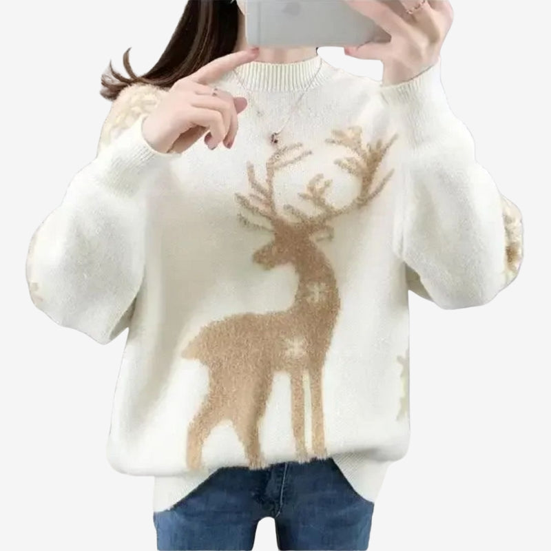 Ava – Long Sleeve Sweater with Deer Inspired Pattern