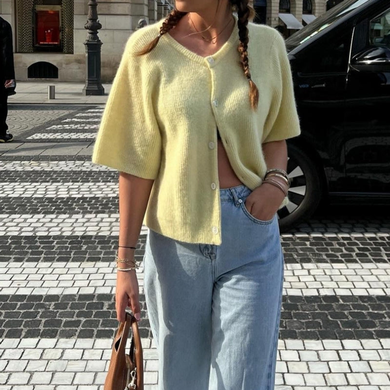 Julia – Round Neck Cardigan with Button Closure