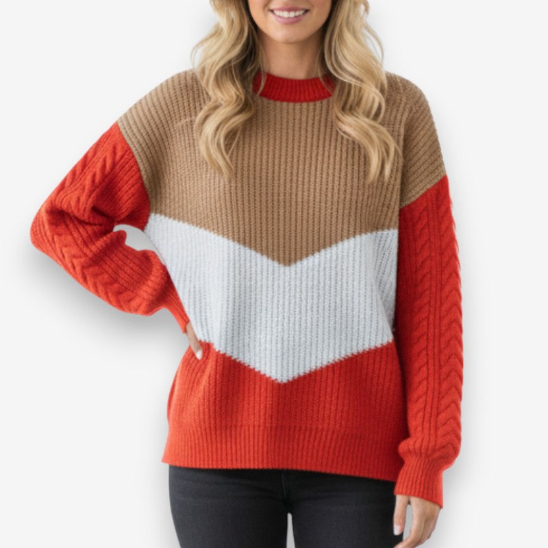 Sophia – Long Sleeve Sweater with Ribbed Hem and Round Neck