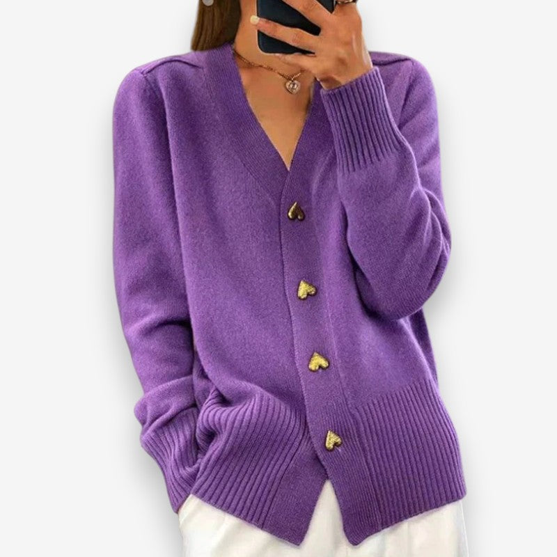 Olivia – V Neck Knitted Cardigan With Heart Shaped Buttons