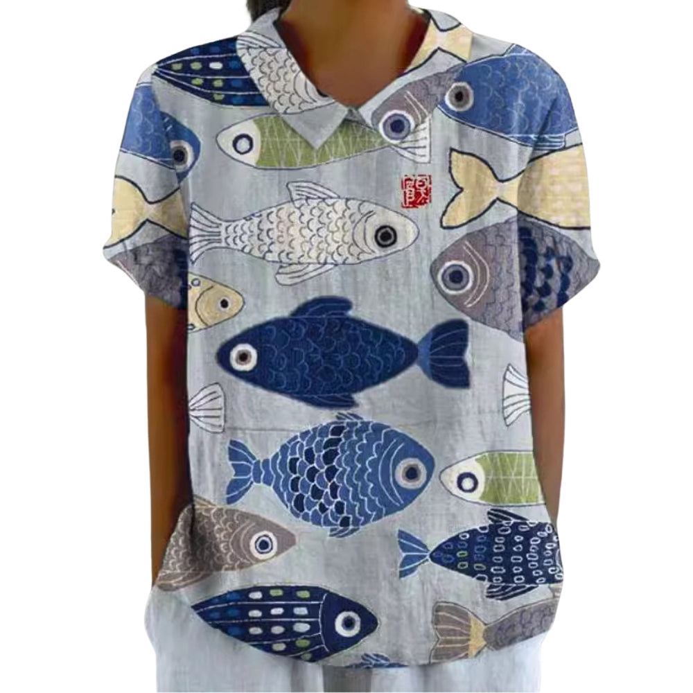 Annelies – Blouse met Print Korte Mouwen en Ronde Kraag Velani