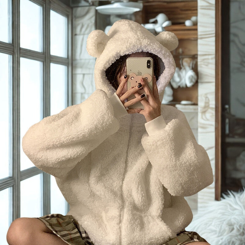 Mia – Long Sleeve Sweater with Ear Hoodie Design