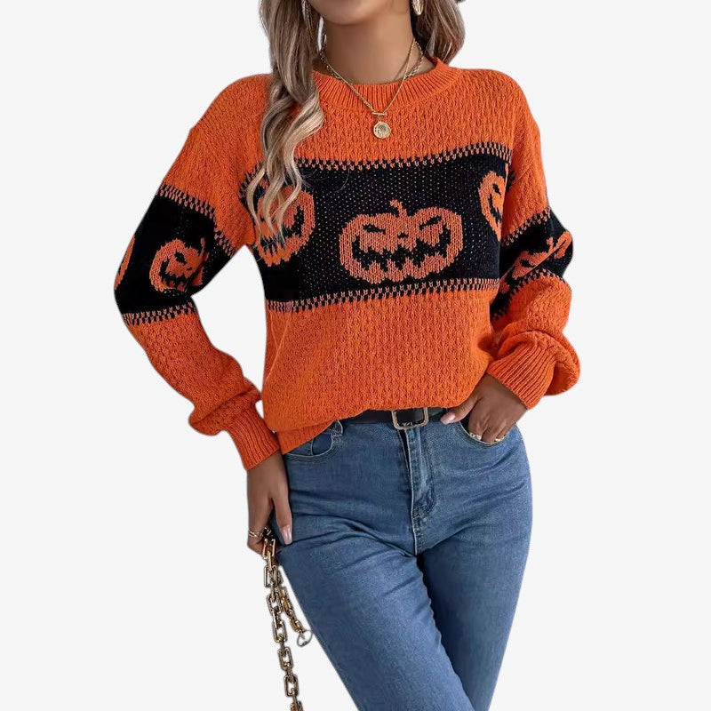 Women's Halloween Pumpkin Design Sweater
