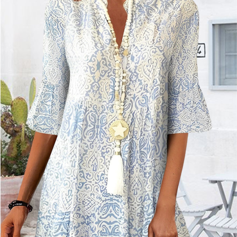 Aveline – Mini Jurk met Bloemenprint en Korte Mouwen met V-Hals Ontwerp Velani