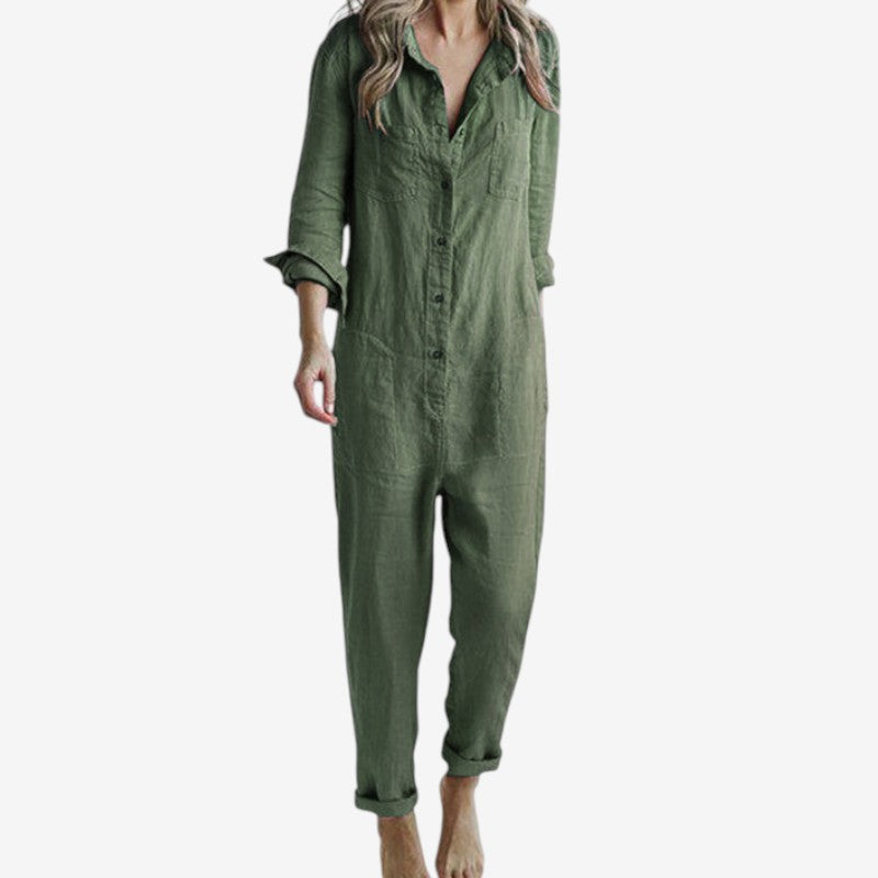 Emily – Jumpsuit met lange mouwen, kraag en meerdere zakken Velani