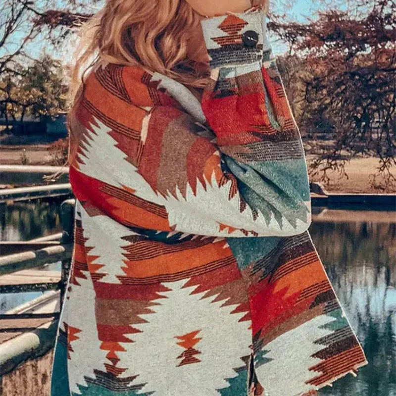 Willa – Chaqueta estampada de manga larga con botones y bolsillos