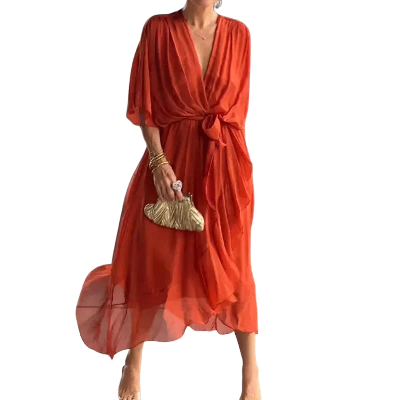 Luisa – Jurk met V-hals en Vleermuismouwen Velani