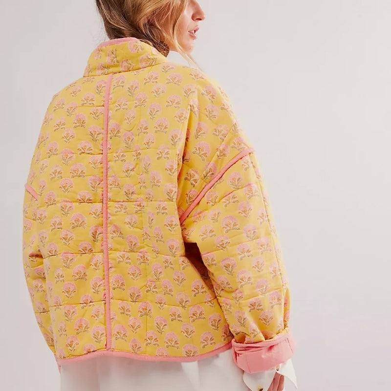 Sophia – Floral Print Long Sleeved Jacket with Stand Up Collar and Pockets