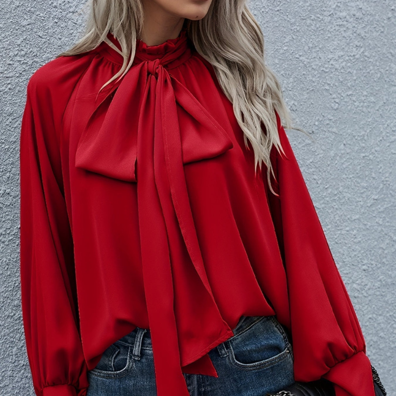 Nora – Blouse met strik ruches en lange mouwen Velani