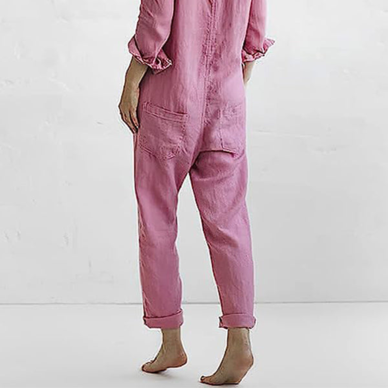 Emily – Jumpsuit met lange mouwen, kraag en meerdere zakken Velani