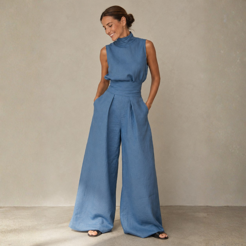 Chic Sleeveless Wide Leg Jumpsuit with Tie Waist