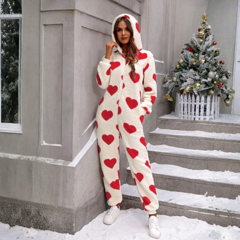 Chloe – Long Sleeve Jumpsuit with Heart Shape Print Design
