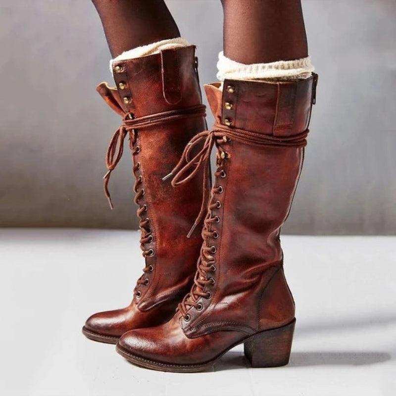 Women’s Knee High Lace Up Boots Block Heel