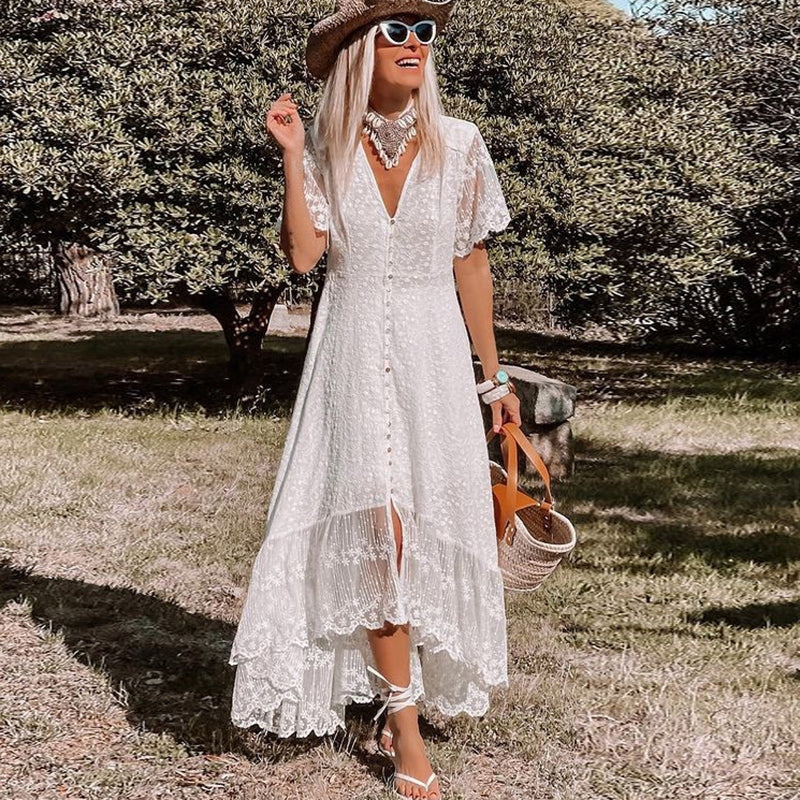 Women's Short Sleeve Dress with V-Neck