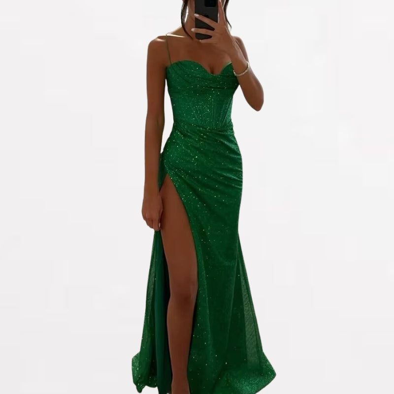 Florence – Long Sleeveless Dress with Side Slit and Thin Straps