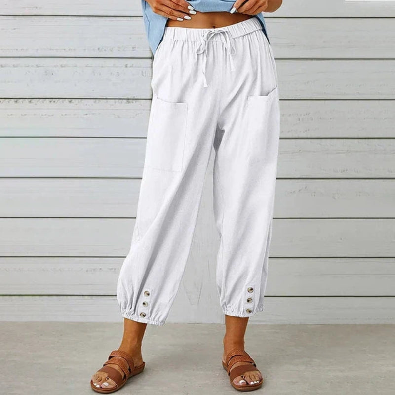 Women’s High Waist Drawstring Trousers with Side Pockets
